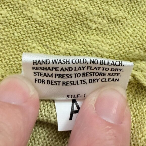 Eileen Fisher Open Front Cardigan Size XS Linen Blend Slub Knit Chartreuse - Picture 10 of 11